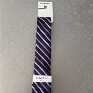 Calvin Klein Boys Tie - Deep Navy and Light Blue and Silver Stripes